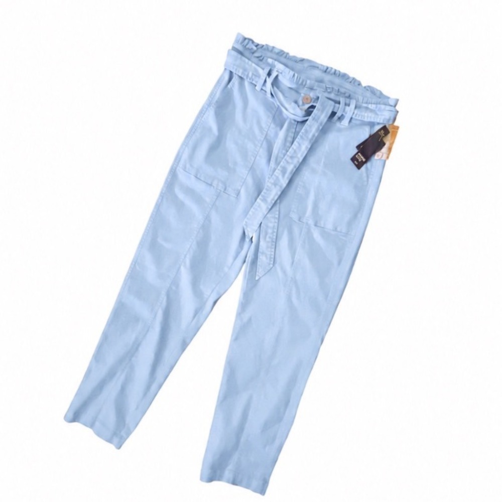 NWT Crown & Ivy Blue Paperbag Waist Pants 8P High Rise Belted Straight Leg